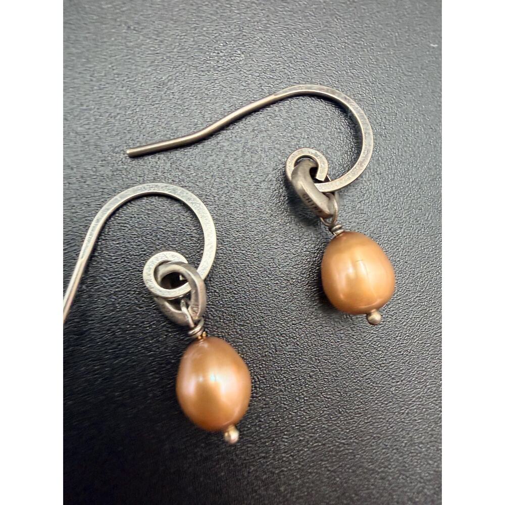 Retired Silpada Sterling Silver Peach Pearl Drop Earrings, Boho Dangle W1550 - Picture 5 of 7